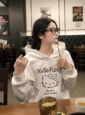 原创HelloKitty凯蒂猫白色连帽卫衣新款2025爆款时尚洋气秋冬加绒