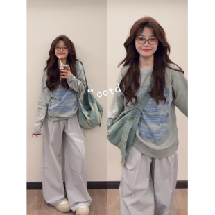 显瘦宽松打底上衣 薄款 设计感字母印花小众灰色长袖 t恤女春秋季