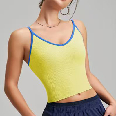 又米撞色V领运动吊带瑜伽背心