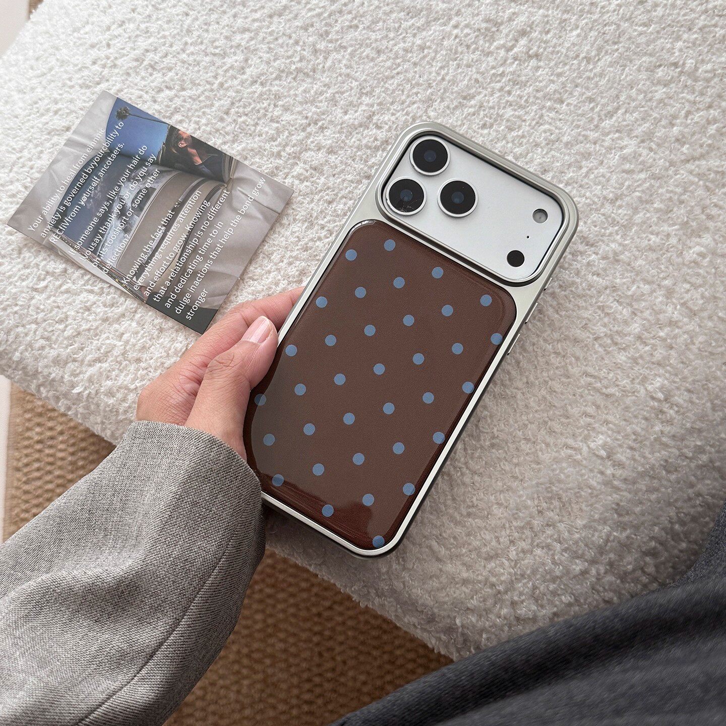 复古棕色蓝波点韩系新款手机壳