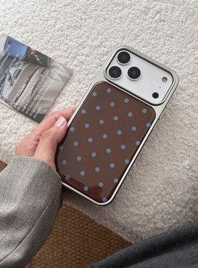 复古棕色蓝波点韩系新款银边手机壳适用苹果iPhone17promax高级感保护套小众16plus亮面15pro14防摔简约13壳