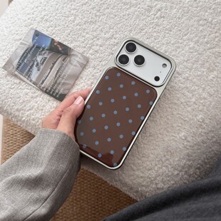 复古棕色蓝波点韩系新款银边手机壳适用苹果iPhone17promax高级感保护套小众16plus亮面15pro14防摔简约13壳