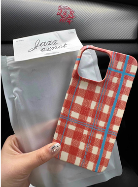 原创ins简约红色格纹苹果手机壳菲林壳适用iPhone15pro/14promax/13/14plus手机壳苹果12mini硬XS/8保护套