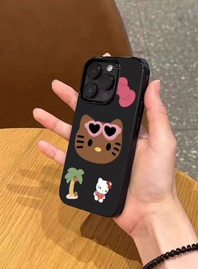 日韩ins风甜酷黑皮墨镜kt猫苹果手机壳菲林壳适用iPhone16promax/15pro/13/14plus手机壳苹果12硬XS/8保护套