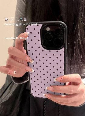 ins风紫色波点简约黑边玻璃适用苹果iPhone17promax手机壳1615pro小米1415Pro华为mate60p70三星S23vivo荣耀