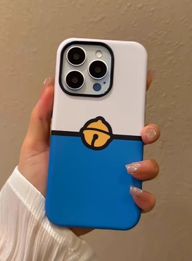 哆啦A梦蓝色铃铛韩国菲林壳二合一适用苹果16pro手机壳iPhone15新款14promax磨砂高级13防摔12日韩11保护壳