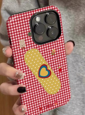 OK绷红色格子适用苹果16promax手机壳菲林壳二合一iPhone15新款手机壳14promax磨砂高级13防摔12日韩11保护套