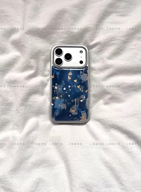 治愈系蓝色蝴蝶ins苹果防摔手机壳适用于iPhone17promax磁吸华为mate70小米17保护套小众可爱华为p80电镀银