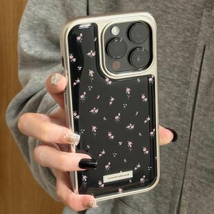 韩系ins风电镀滴胶小碎花银框手机壳适用苹果iPhone17promax高级感保护套小众16plus亮面15pro14防摔简约气质