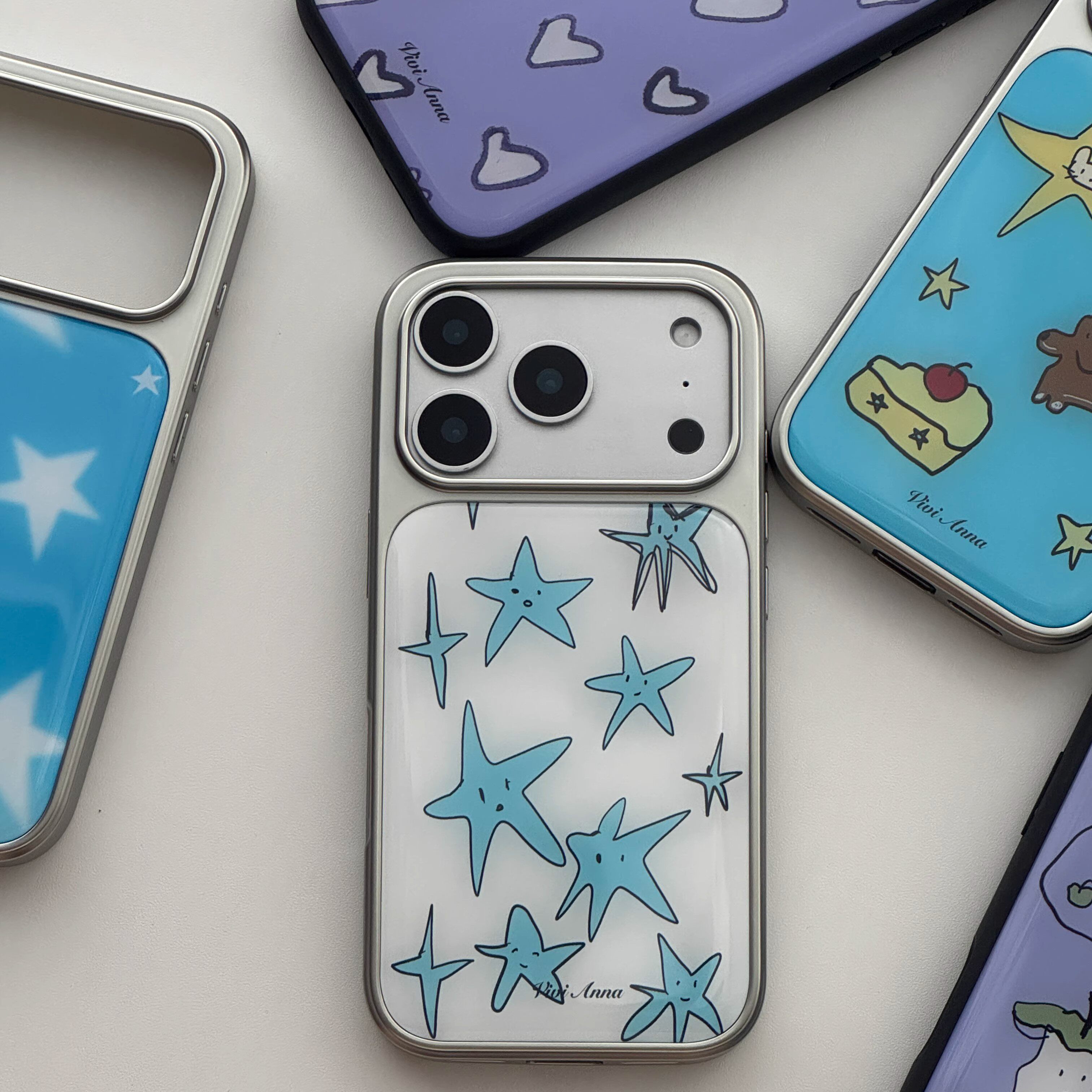 蓝色星星可爱手机壳适用苹果iPhone17promax高级感华为p80保护套小众16plus亮面15pro14防摔mate70简约13小米