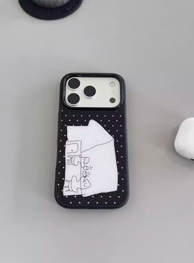 ins风复古波点小狗黑边玻璃苹果防摔手机壳适用于iPhone17promax新款磁吸华为mate70小米17保护套小众华为p80