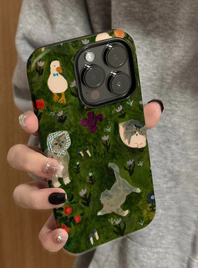 艺术油画动物适用苹果17promax手机壳iPhone16绿色菲林二合一13pro新款12pro创意17/15/14/12小众xs防摔硬壳