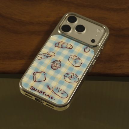 韩系ins小众蓝色面包插画银边手机壳适用苹果iPhone17promax高级感保护套16plus亮面15pro14防摔简约13气质12