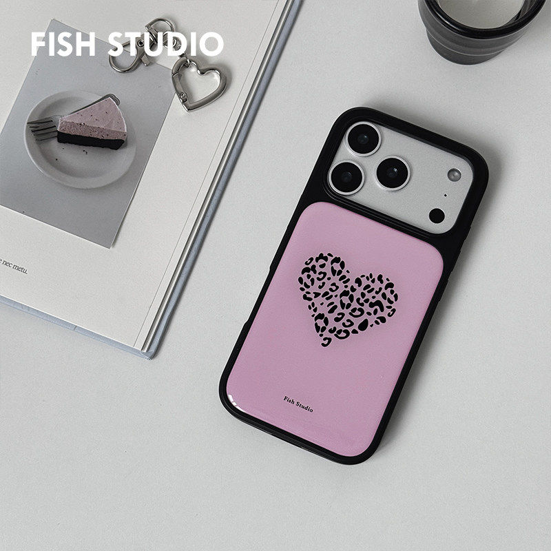 Fish原创苹果17promax手机壳滴胶亮面iPhone16pro黑边14pro 粉色爱心豹纹 适用15pro全包ins风,3C数码配件,手机保护套/壳,淘宝优惠券,粉丝福利购,淘宝优惠卷