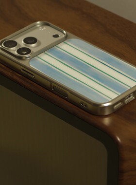 清新撞色蓝竖条纹新款银边手机壳适用苹果iPhone17promax高级感保护套小众16plus亮面15pro14防摔简约13气质