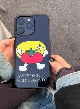 韩系ins风可爱小番茄适用苹果16promax手机壳iPhone15pro玻璃壳14亚克力13简约12黑色软边创意个性小众时尚