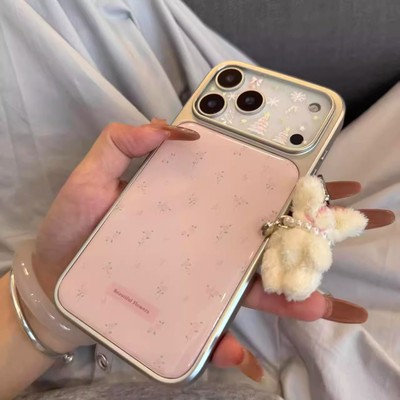 粉色线条碎花新款银边手机壳适用苹果iPhone17promax高级感air保护套小众16plus亮面15pro壳14防摔简约13气质