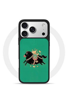ins发财元宝小马黑边电镀银磁吸适用苹果iPhone17promax手机壳1615pro小米1415Pro华为mate60p70三星S23防摔