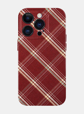 新年红色格纹适用苹果17iPhone16手机壳nova13华为p80mate70小米15冬日氛围菲林壳opporen14vivo荣耀300新款