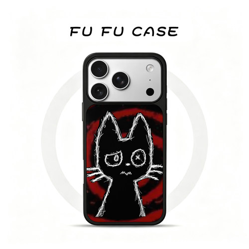 暗黑猫咪磁吸磨砂玻璃手机壳