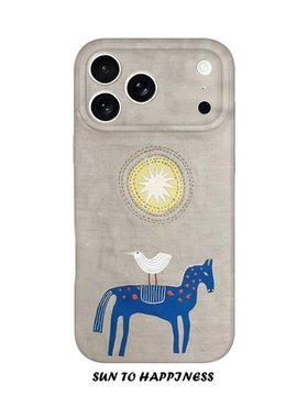 适用iPhone17promax苹果14opporeno15新款mate70华为p80荣耀500菲林手机壳13小米16vivos30x200复古小马插画