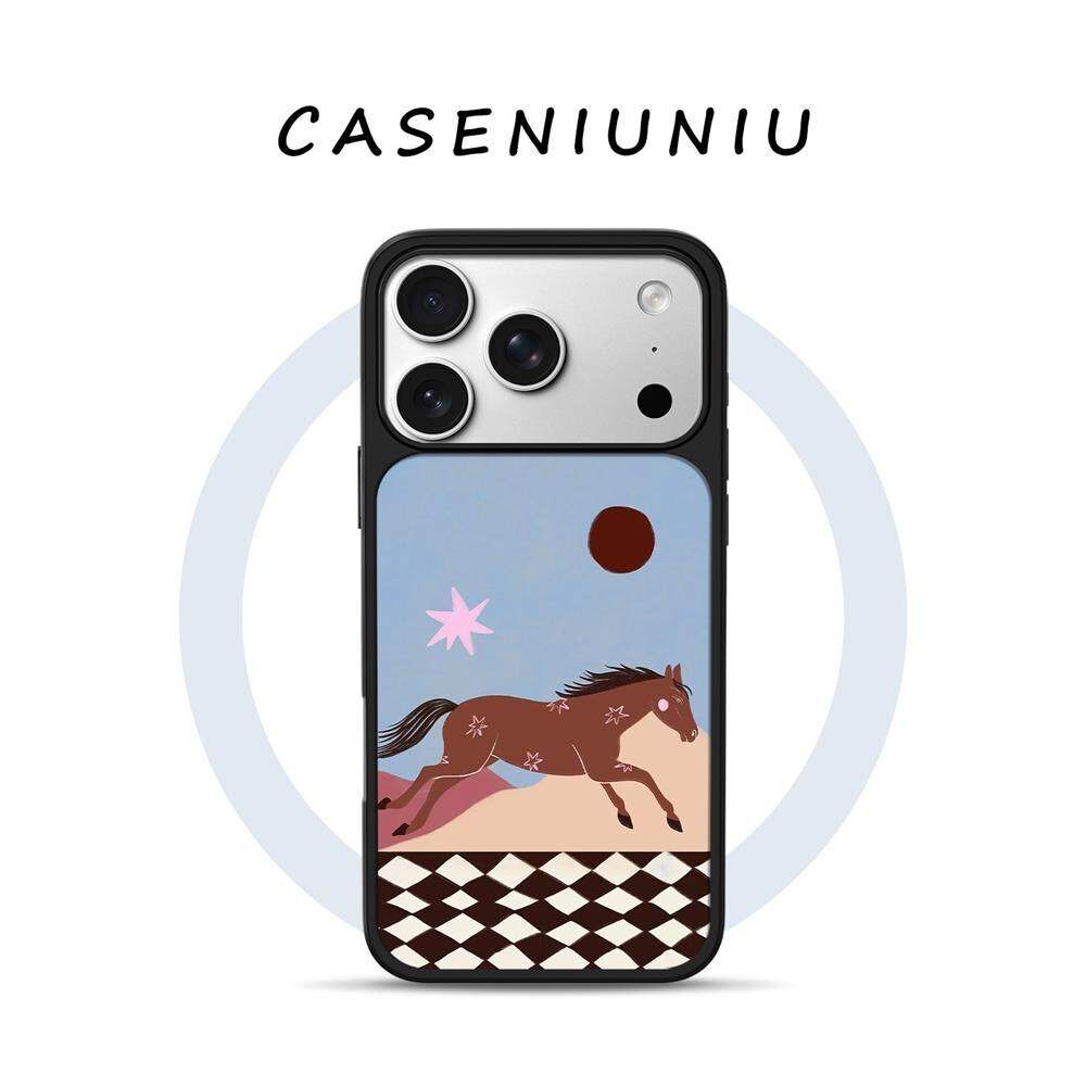 棕马逐日适用苹果华为小米手机壳磁吸iPhone17promax新款16马年15独特超好看14简约高级13不会撞壳艺术手机壳