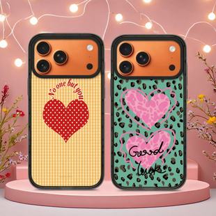 爱心波点黑框镜面手机壳适用于苹果iPhone17promax手机壳16pro小米1415Pro壳华为mate60p70三星S23防摔保护套