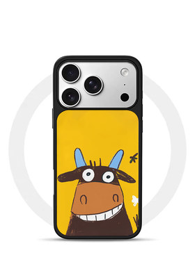 ins复古开心小牛黑边电镀银磁吸适用苹果iPhone17promax手机壳1615pro小米1415Pro华为mate60p70三星S23防摔