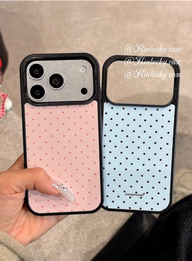 个性极简粉蓝色波点秋冬ins手机壳适用苹果iPhone17promax小米17promax软边16防摔15原创14可爱13保护套12/11
