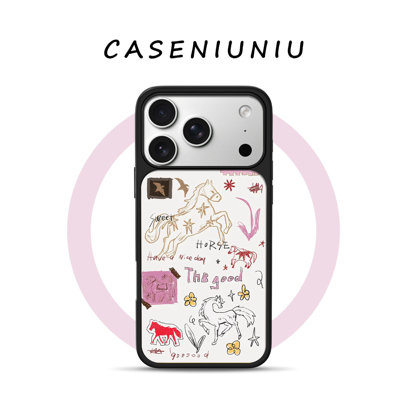 文艺简约拼贴小马 适用苹果华为小米手机壳磁吸iPhone17promax新款16女生15韩系14高颜值13小众高级感手机壳