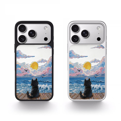 黑猫卡通磁吸黑边银边iPhone壳