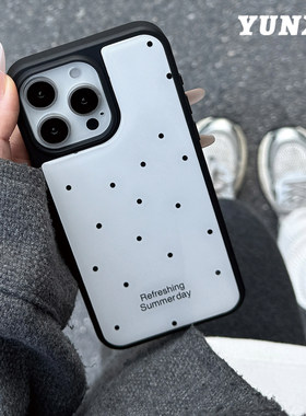 韩风ins高级感白色简约波点适用iPhone17promax苹果16plus手机壳14Pro新款12小众15Pro少女款13Pro全包保护套