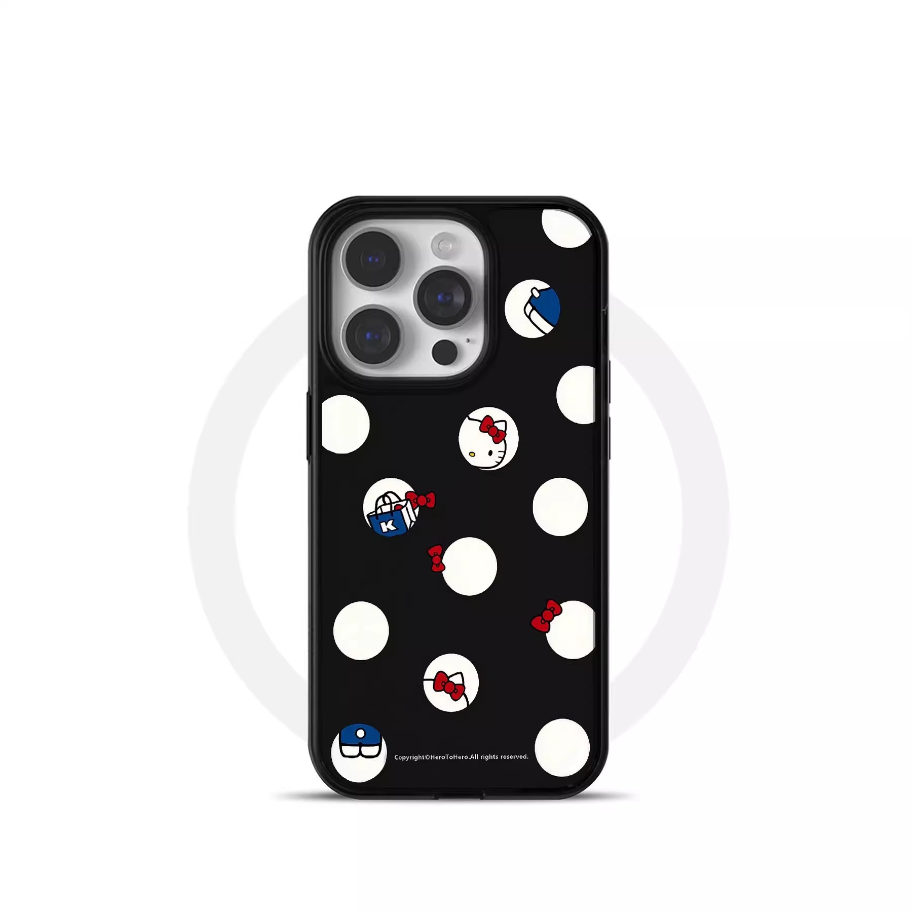 波点hellokitty凯蒂猫亚克力黑边适用苹果iPhone16手机壳1312pro小米1415Pro华为mate60p70三星S23防摔保护套