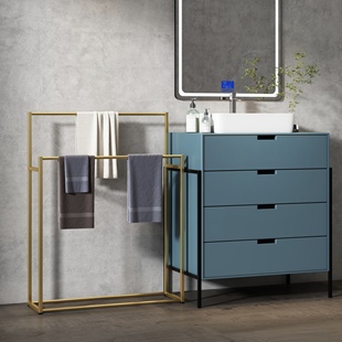 北欧免打孔多功能落地浴室毛巾架床边晚上放衣神器睡衣架浴巾架