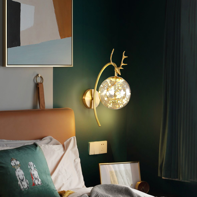 卧室床头灯鹿角壁灯现代简背景墙约灯轻奢网红满天星全铜艺术灯具|ruв категории награду материалов, огни освещения, бра - от Buy2taobao.com для оказания профессиональной услуги покупки агента Taobao