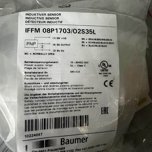 IFFM 08P1703/O2S35L Baumer保盟 PNP常开电感式传感器议价维修
