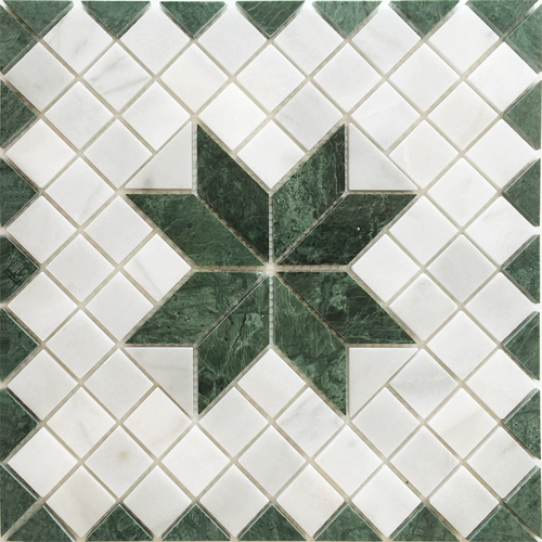 Ретро каменная мозаика, настенная плитка, напольная плитка, мрамор, большой зеленый каррарский белый пятизвездочный пазл для ванной комнаты, балкона