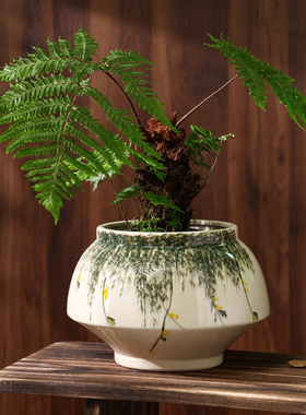 新中式陶瓷花盆手绘冰裂纹轻奢高级感家用流泉枫兰花三角梅大花盆