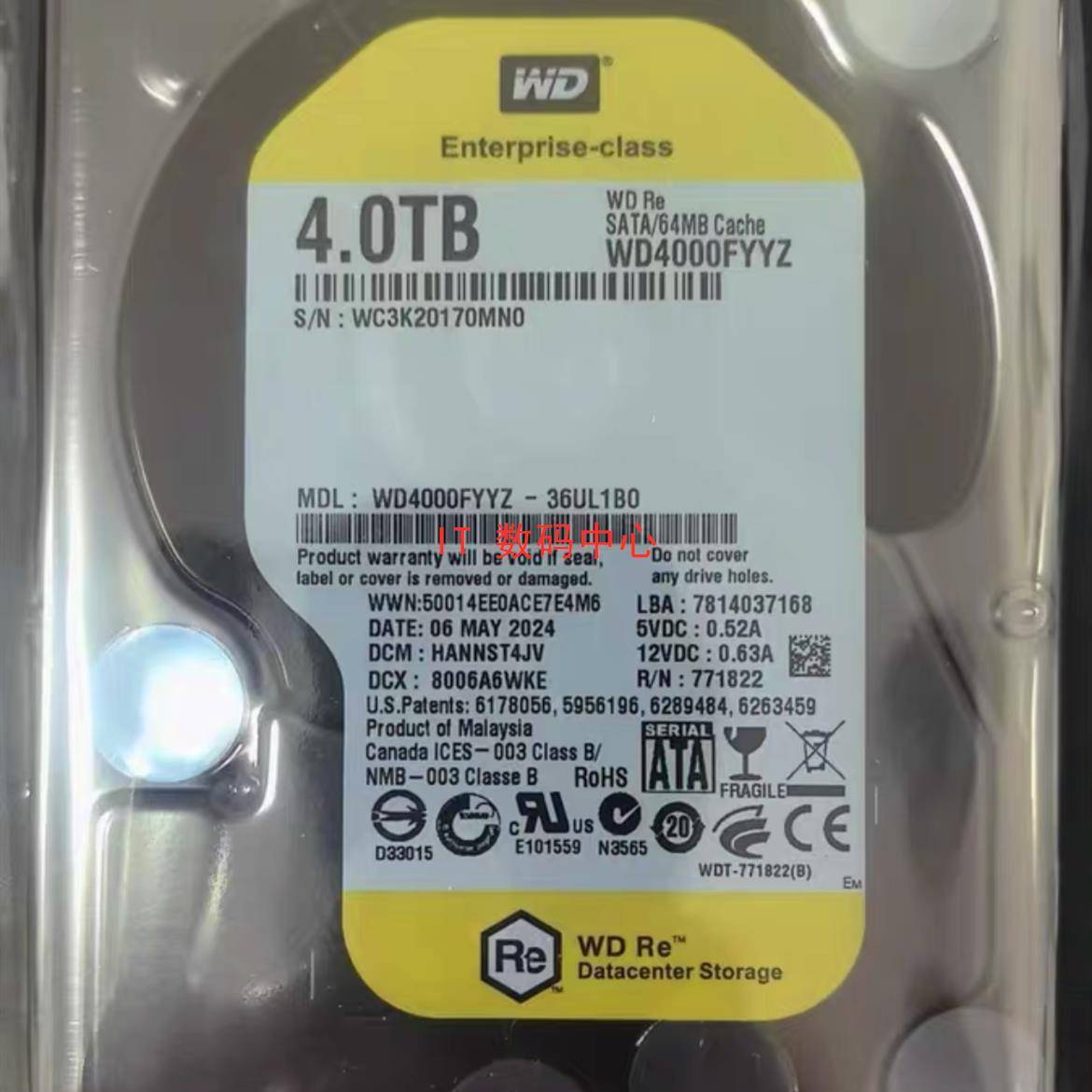 全新 WD 西数 4T WD4000FYYZ 36UL1B0 4T SATA 3.5 Re黑盘 硬盘