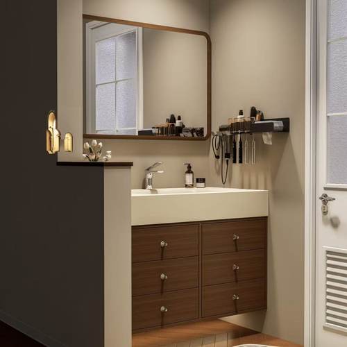 法式复古岩板热弯一体盆浴室柜