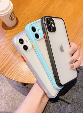 简约磨砂适用苹果11手机壳适用iPhone12promax直边软硅胶xr全包保护套