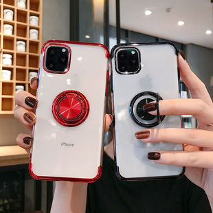 适用苹果11简约透明iphoneXR手机壳13/14/15/16指环12promax吸磁支架电镀7/8p女保护套