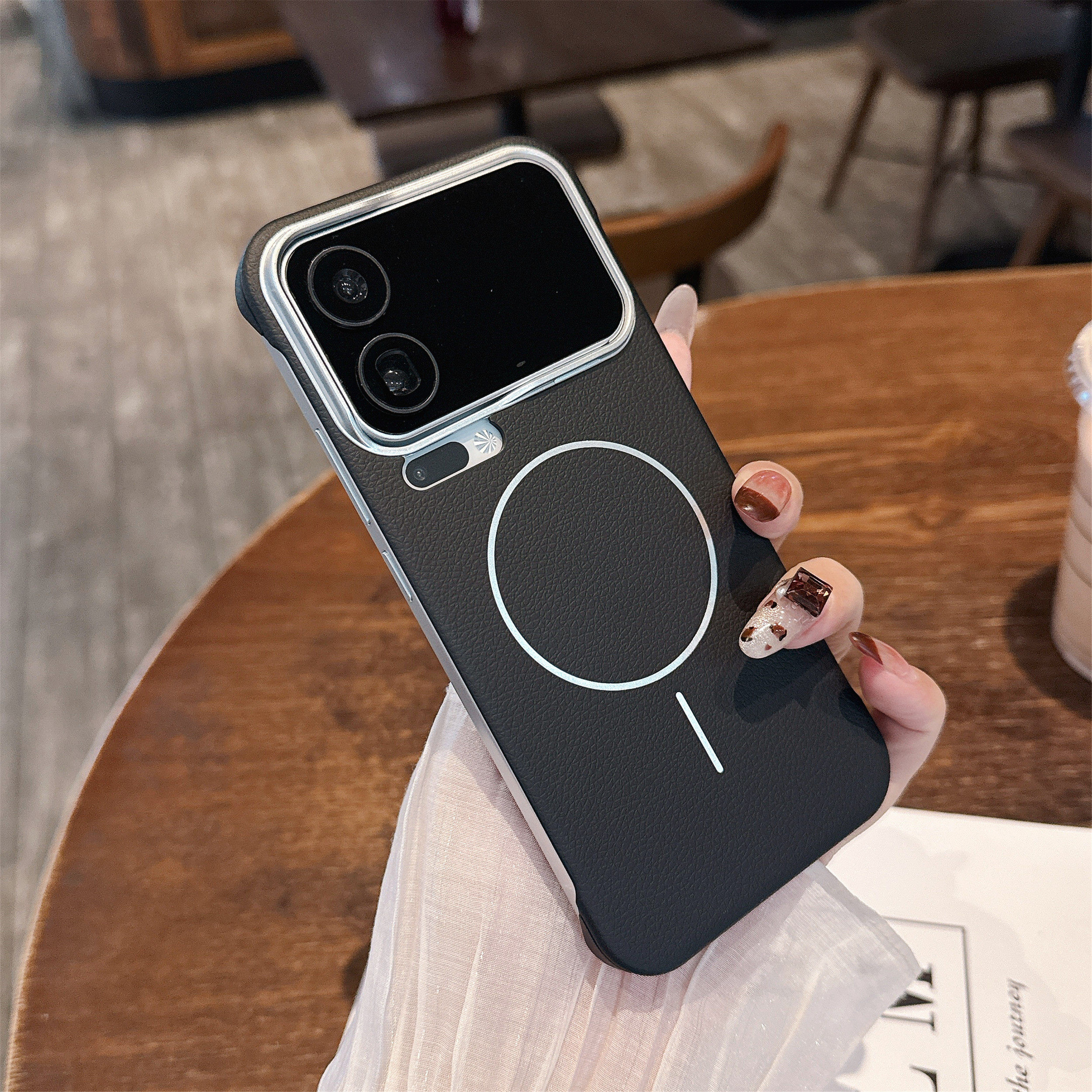 适用小米无边框磁吸荔枝纹手机壳