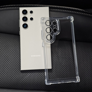 气囊加厚防摔简约透明高档适用三星s25手机壳S24Ultra自带镜头膜s23亚克力s22+保护套24plus全包气垫厚实后壳