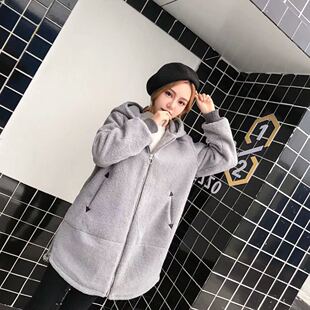 佐雅淇加棉羊羔毛中长款连帽外套棉衣棉服冬季新品加厚洋气休闲潮