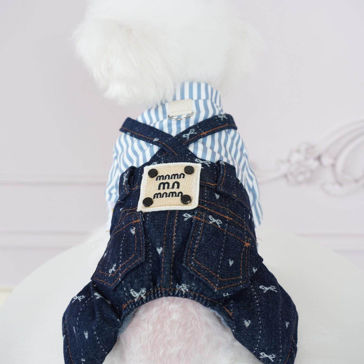狗狗衣服秋冬款泰迪比熊博美小型犬宠物猫咪衣服牛仔拼接加绒加厚