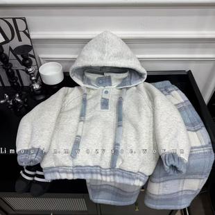 男女童通用冬季儿童韩版加绒加厚时尚卫衣套装