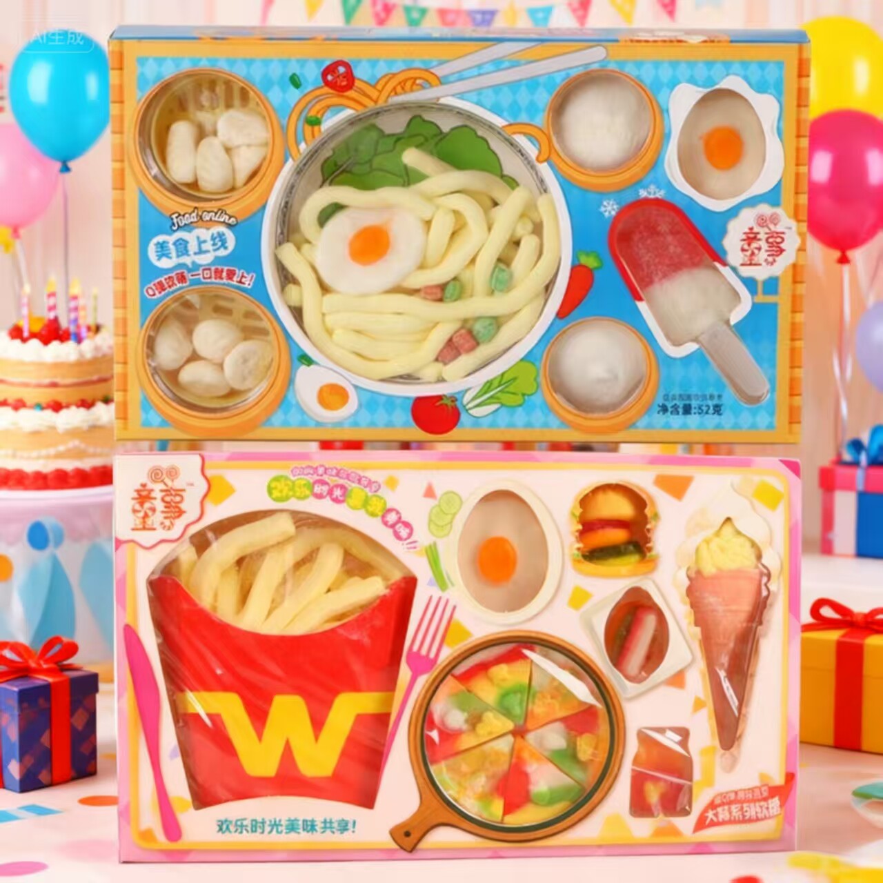 套餐汉堡披萨软糖冰淇淋薯条形棉花糖儿童礼物分享糖果零食混合装