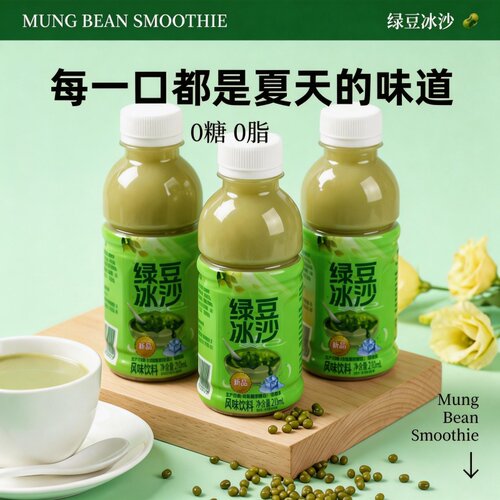 【夏季必备】绿豆冰沙风味饮料夏日清爽饮料品整箱批发210ml瓶装