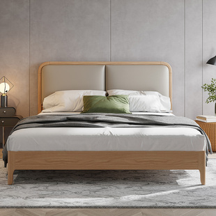 曲美家居床 森屿实木床 中古风双人床现代简约主卧床齐边软包大床